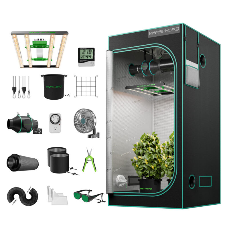 Mars Hydro FC 3000-EVO 300W Samsung LED+100x100x180cm Complete Grow Tent Kits+4″ Ventilation System Growbox Komplettset for 4-6 Pflanzen