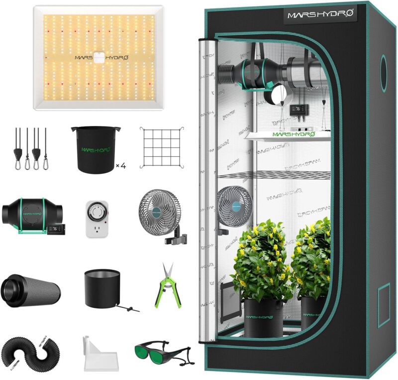 Mars Hydro TS 1000 Growbox Komplettset  Growzeltt Kits Dimbare 150W LED Grow Licht+80x80x160cm Indoor Zelt für 1-3 Pflanzen